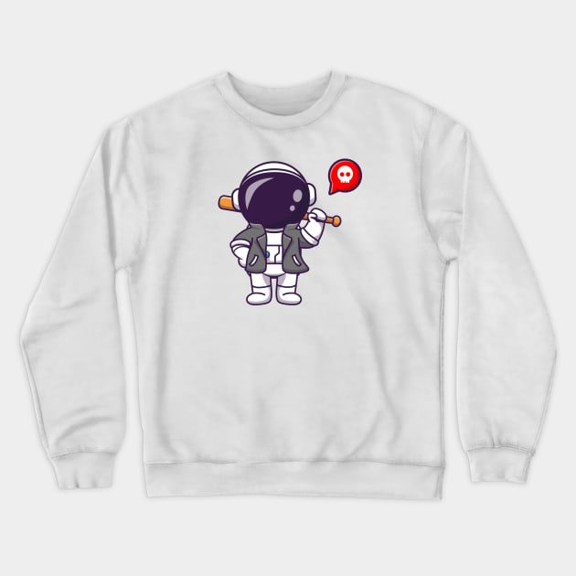 Cool Astronaut With Baseball Bat And Jacket Cartoon Crewneck Sweatshirt by Catalyst Labs